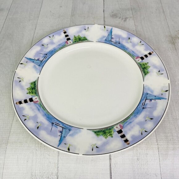 Thomson Pottery LIGHTHOUSE Birds Boats Coastal Stoneware Dinner Plates Set of 4 - Picture 6 of 16
